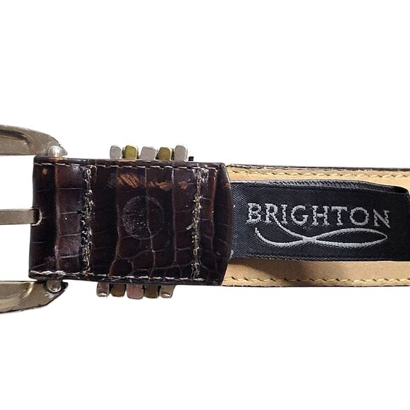 Brighton Women Size ML 32 Brown Croc Leather Silver Gold Buckle Loop Silverplate - Picture 5 of 9